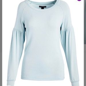 Winter Blue Puff-Sleeve Crewneck Top